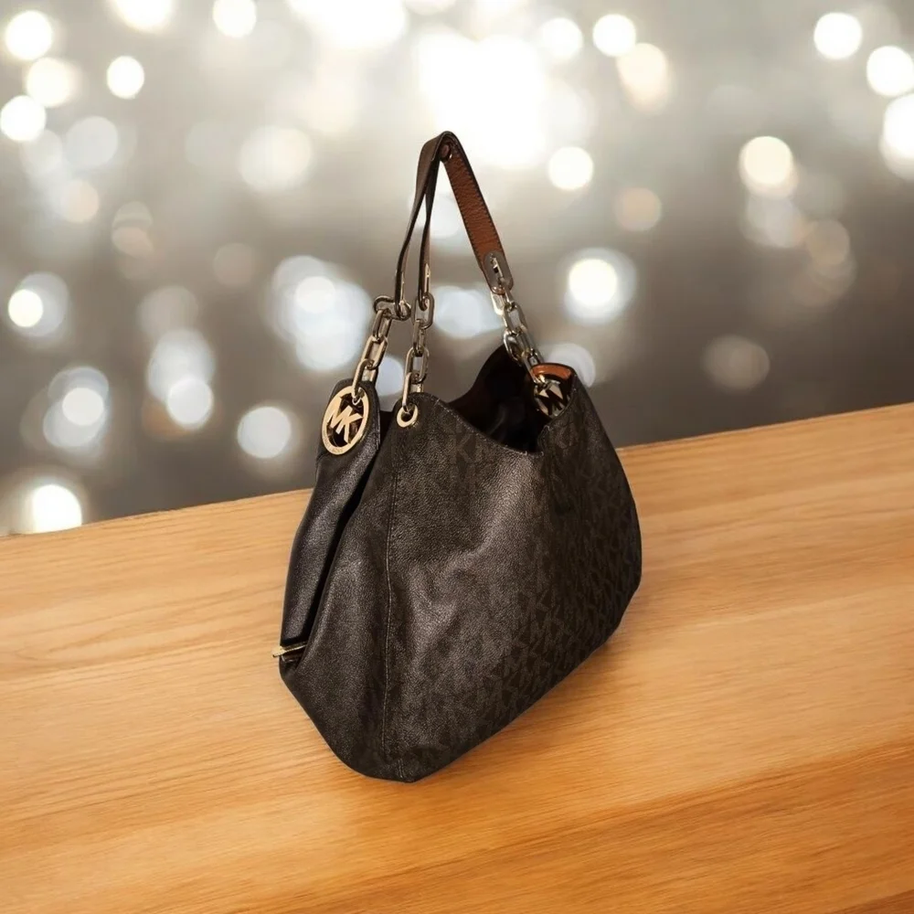 Michael Kors Authenic Fulton Hobo Brown And Tan elegant Designer Bag with Duster